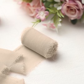 Tableclothsfactory 1.5" x 6 Yard - Set of 2 Chiffon Ribbon Rolls for Bouquets, Wedding Invitations & Gift Wrapping - Nude