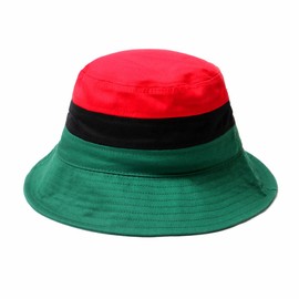 WESTEND Spring/Summer Cotton Wide Brim Bucket Hat for Men & Women, Color Block (Red, Black, Green)