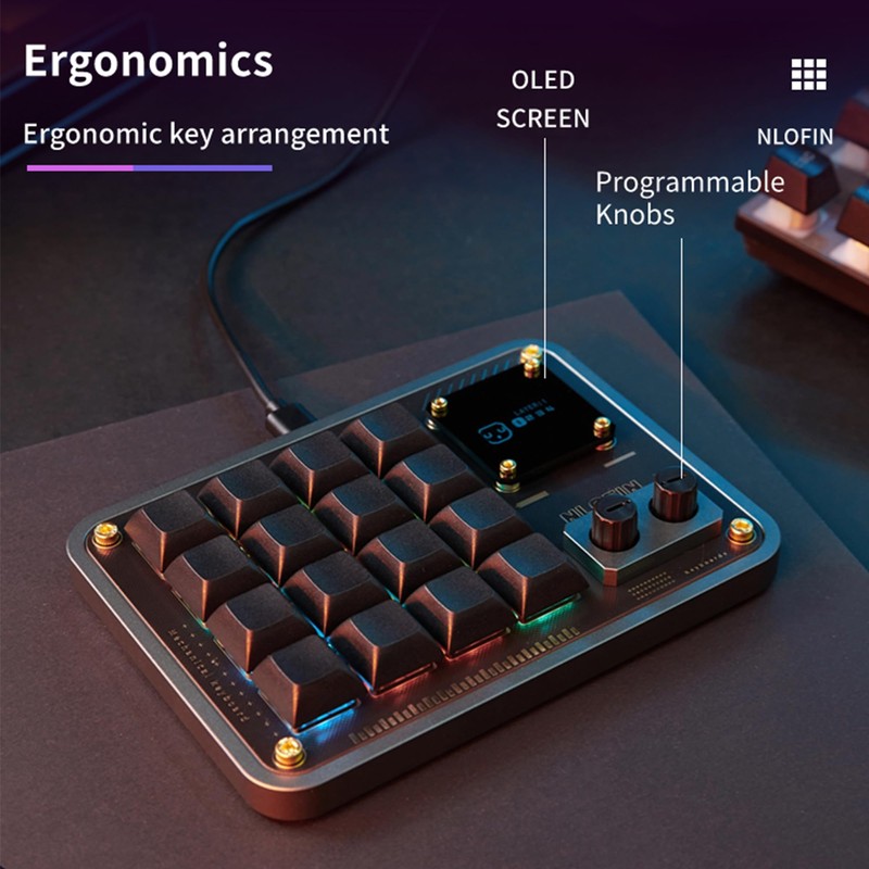 NLOFIN Double Knob Custom Macro Pad Programmable Designer Mini Keyboard