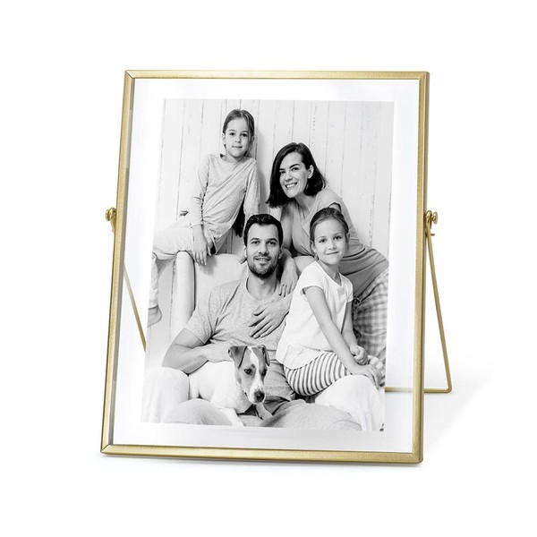 AceList 8x10 Picture - Gold Metal Floating Photo Frame with Glass Cover - 8x10 Frame Gold Picture Frame - Floating Frame for Tabletop Display Vertically