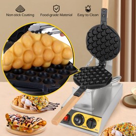 Dyna-Living Bubble Waffle Maker Commercial Bubble Waffle Iron 1400W Electric Stainless Steel Waffle Maker Hong Kong, Egg Puff Waffle Iron Machine Restaurant, 180° Rotating, Non-stick Coating