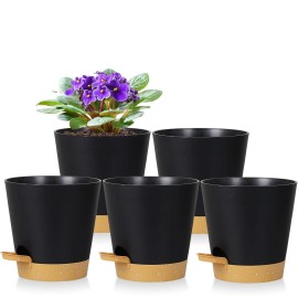 zople 5 Pack 5 inch Self-Watering Pots, African Violets Planter with Drainage...
