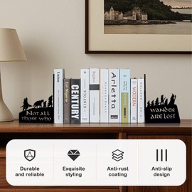 KinomiYa LOTR Middle Earth Heavy Iron Decorative Bookends - Large Black Unique Book Holders for Office, Home Shelves & Epic Adventure Collectibles