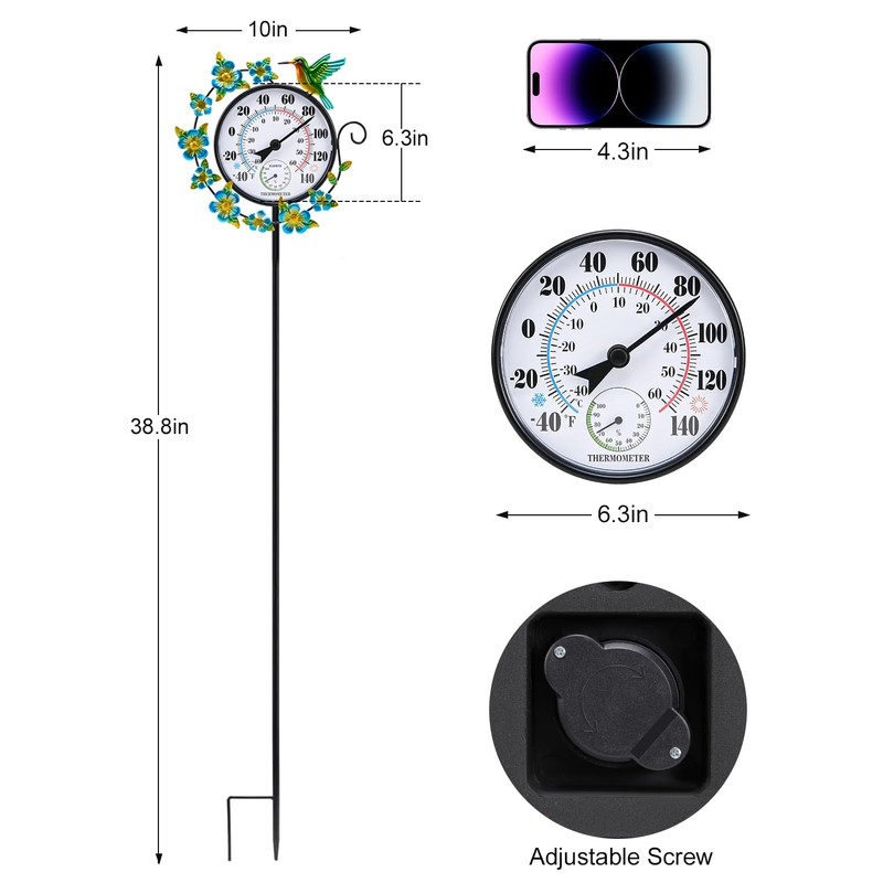 Outdoor Thermometer Waterproof Hummingbird Outside Thermometer Hygrometer