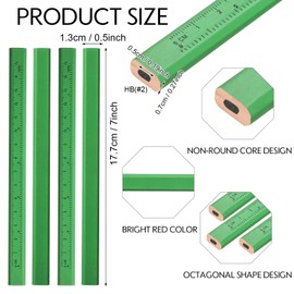 Lincia 300 Pcs Carpenter Pencils 7 Inch Octagonal Flat Carpenter Marking Pencils Hard Black Construction Pencils Contractor Pencils for Woodworking Marking and Concrete Marking (Green)