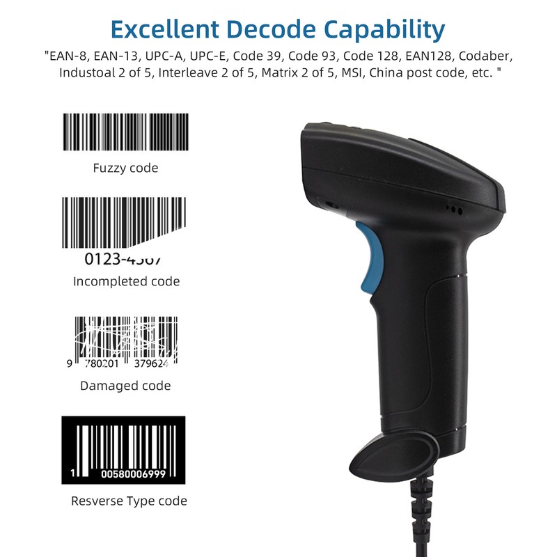 1D Barcode Scanner Handheld USB Wired Bar Code Reader Manual