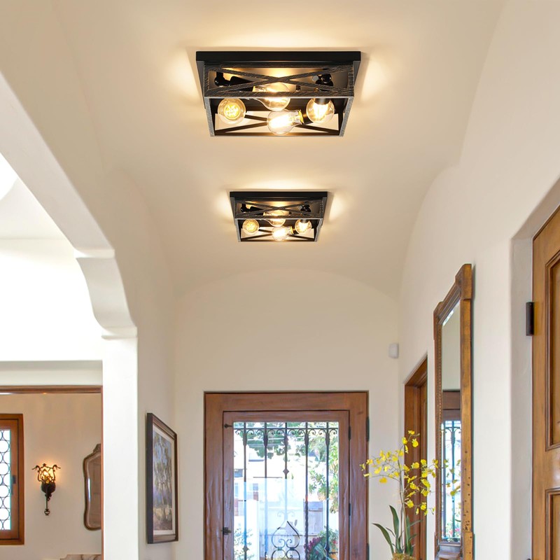 DIKAIDA 2 Pack Rustic 4-Light Kitchen, Hallway Flush Mount Light