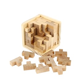 3D Wooden Brain Teaser Puzzle Cube Wooden Puzzles T-Shaped Jigsaw Logic Puzzle Game Puzzles Educational Toy for Kids and Adults (Natural)