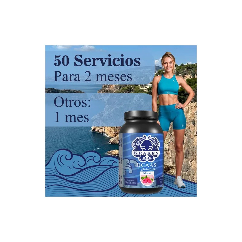 Aminoácidos Bcaas Glutamina Kraken 1kg 100 Servicios