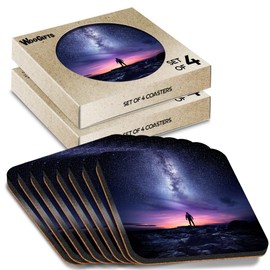 8 x Square Coasters - Milky Way Explorer Night Sky Cork Backed MDF Glossy Tea Coffee Accessory #51454