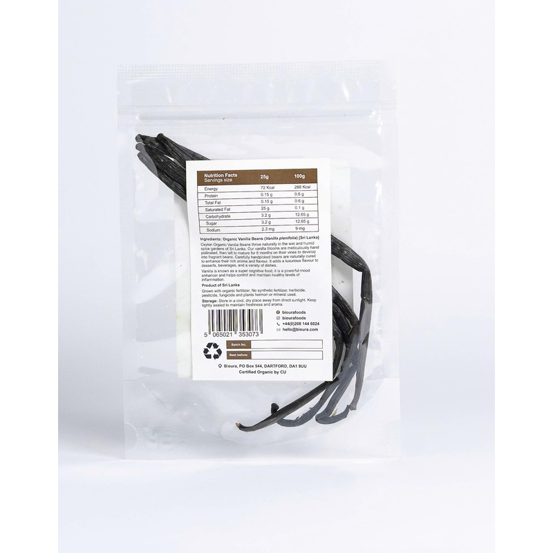 Bioura Organic Ceylon Vanilla Beans Pods 10g, Rich Aroma, Unique