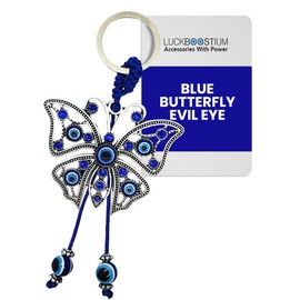 LUCKBOOSTIUM Evil Eye Keychain for Women - Blue Butterfly Keychain with Rhinestones, Purse Charms, Bag Decorations, Evil Eye Car Accessories, Rear View Mirror & Home Ornament, Evil Eye Gifts