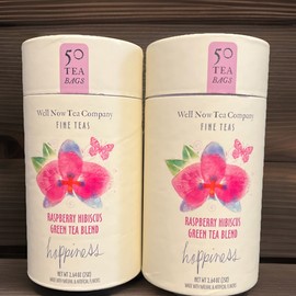 WELL NOW TEA Co 🫖 CAFFEINATED RASPBERRY HIBISCUS GREEN TEA -2 tubes-100 Bags