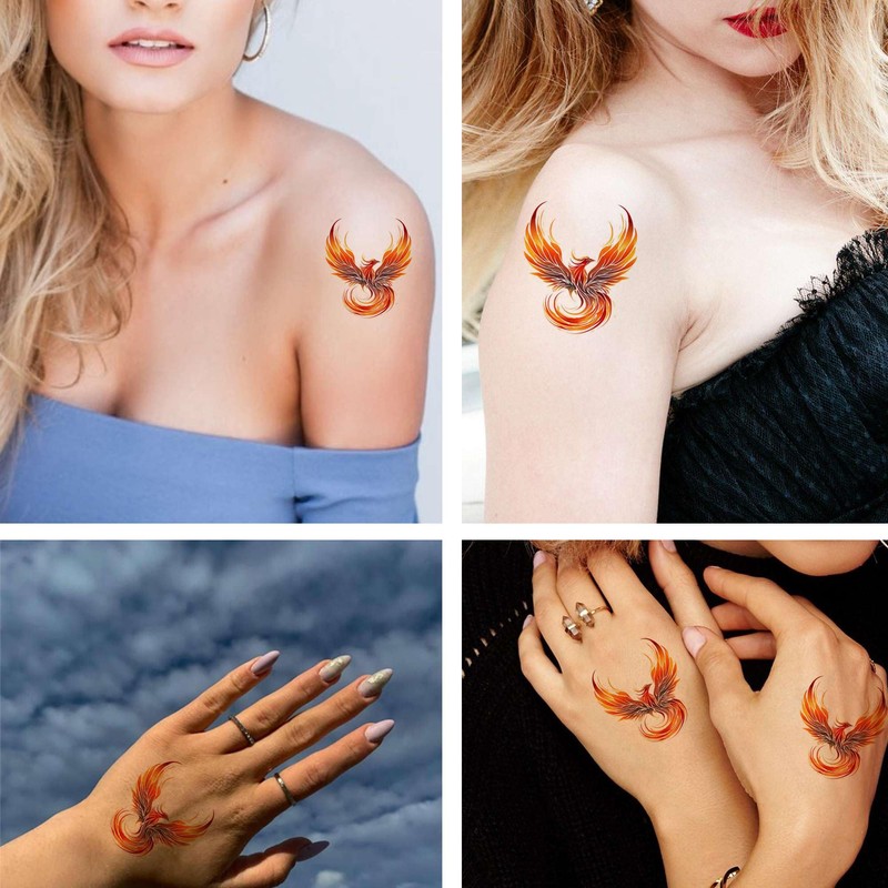 6 Sheets Temporary Fake Tattoos for Men Adults Flying Phoenix