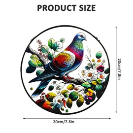 Huyfoig Rainbow Pigeon Garden Suncatchers Outdoor, Colorful Feather Pigeon on Branch Stained Glass Window Hanging Dove Sign for Kitchen Living Room, Birds Window Decor Birthday Gift 7.9"/20cm