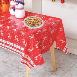 Christmas Table Cloth Party Disposable Tablecloths,Red and Christmas Elk Table Covers,108*180CM Rectangle Large Plastic Tablecloth Party for Picnic,Baby Shower,Xmas Party,Christmas Table Decorations