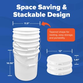 ePackageSupply White 5-Gallon Bucket with Lid | Made in USA | Food Grade | Heavy-Duty Extra Durable Plastic Bucket | Multi-Use Food Grade Buckets with Lids | Easy Stack and Store | BPA Free | 6 Pack