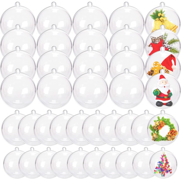 40Set Christmas Hanging Ornaments Balls,Clear Plastic Fillable Ball,DIY Bath Bomb