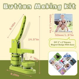 Photo Magnet Making Machine, Button Press Machine for 2 Inches / 50mm Square Fridge Magnetic Stickers, 100 Sets of Button Maker Supplies, Badge Maker Kit for Home School DIY Crafts, Business (Green)