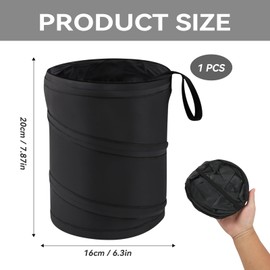 Black Compact Mini Collapsible Car Bin, Compact Foldable Car Rubbish Bin with Spring Frame, Velcro Base and Elastic Strap, Mini Trash Can for Vehicle, Office, Travel, Camping, and Outdoor Use
