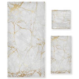 AUUXVA 3-Piece Towel Set, Texture Marble Geometric Pattern Bath Towel Sets Absorbent Soft Towels for Bathroom Quick Dry Cotton Bath Sheets (Contains 1 Bath Towel, 1 Hand Towel, 1 Washcloth)