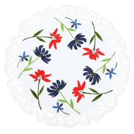 Simhomsen Embroidered Red, Blue and White July 4th Patriotic Round Doilies Placemats for American Independence Day and Memorial Day(15 inch Round Doily Set of 4)