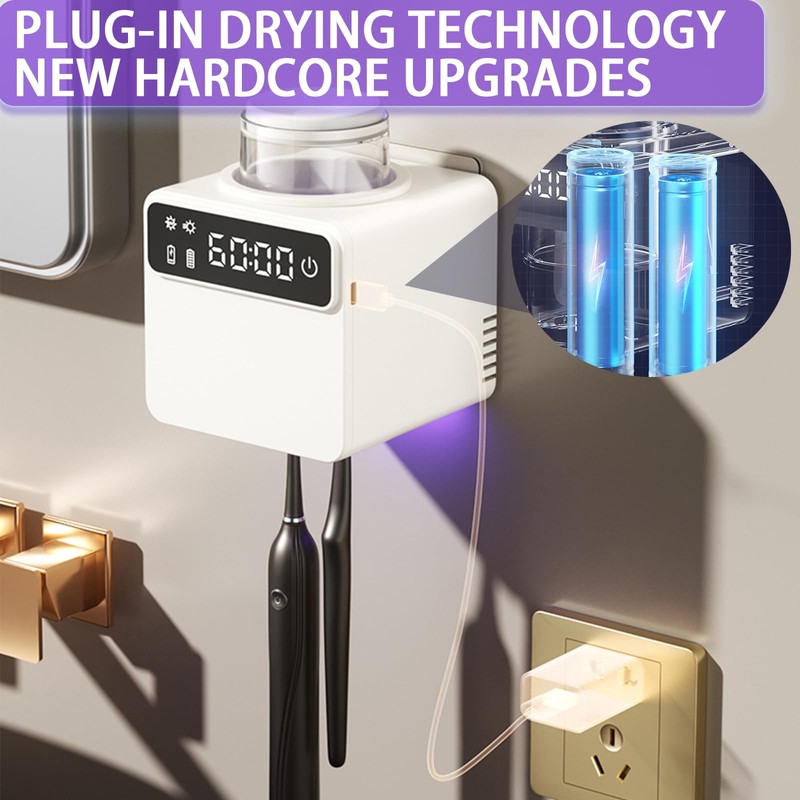 Smart Electric Toothbrush Holder with Cleaning and Hot Air Drying,LED