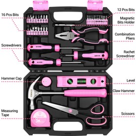 DEKOPRO Tool Set for Women: Pink Tool Set for Home Repair, Womens Tool Kit for All Purpose 42 Piece