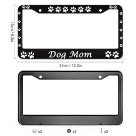 Dog Mom License Plate Frames Aluminum License Plate Cover with 2 Pcs Car Coasters and Screw and Black Screw Caps for Girl Women Men Gifts
