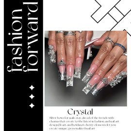 YAEISM 120PCS Silver Nail Charms 3D Bow Charms for Nails Crystal Dangle Heart Nail Charms Shiny Butterfly Charms Acrylic Bow Nail Charms for Nail Art and DIY Crafts Decoration