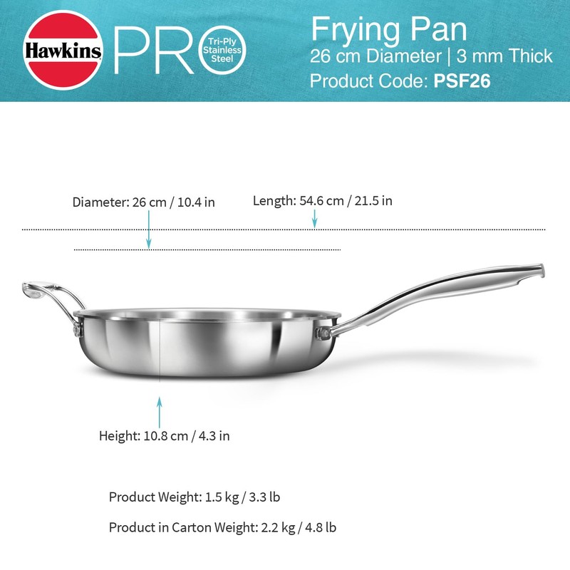Hawkins Pro 26 cm Frying Pan, Triply Stainless Steel Fry