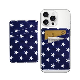 AWHSCP Cute Leather Phone Wallet Stick On, Dual Pocket Credit Card Sticky Wallet, Compatible with Most Cell Phones, Blue Stars, Adults, Unisex, Modern Style, RFID Protected