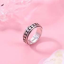 MILACOLATO 925 Sterling Silver Anxiety Ring for Women Men Platinum Plated Sterling Silver Band Fidget Ring Moon Phase Spinner Ring Stress Anxiety Relief Item, Size 6