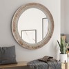 Haigopa 24 Inch Round Wood Mirror with Carved Beaded Frame,