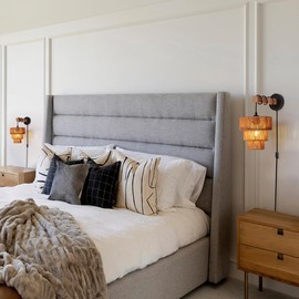 Sedelan Plug in Wall Sconce, Rattan Wall Lamp with Plug in Cord, Wall Sconces Indoor for Bedroom Bedside Dining Room Living Room Home Deco