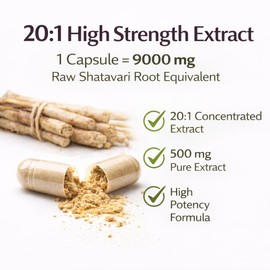Shatavari Extract Capsules(20:1) - Premium Strength 9000mg | One a Day Formula (3 Months Supply) | Supports Hormonal Balance,and Female Reproductive Health | Vegan and Gluten Free - 90 Capsules