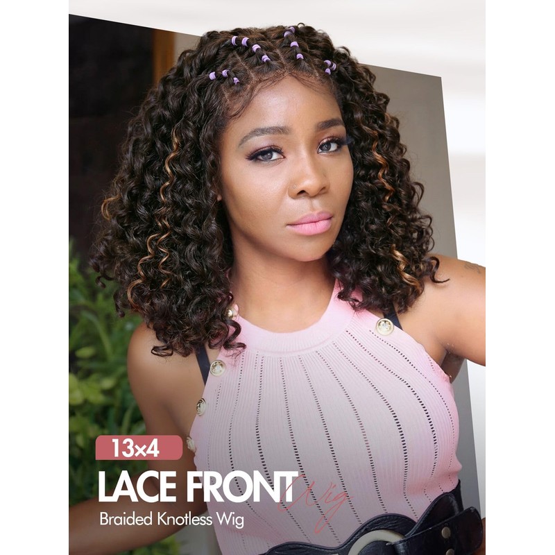WIGNEE 13X4 HD Lace Front Knotless Short Braided Wig with