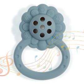 Dirbabi Rattle Teether, Lion Shape Montessori Baby Sensory Teething Toys, Food Grade Silicone BPA Free, Newborn Essentials Must Haves (Shifting Sand Ether)