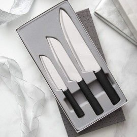 RADA Cutlery 3-Piece Chef Select Knife Gift Set (G257) with Quick Edge Sharpener (R119), Stainless Steel Hollow Ground Blades, Made in USA, Black Handles