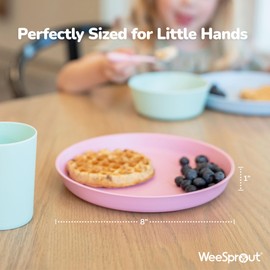 WeeSprout Bamboo Plates with Silicone Lids, Set of 4, Kid-Sized Dinnerware, Cereal, Leftovers & Snacks, Dishwasher Safe Melamine Dishware (Pink, Green, Gray, and Beige)