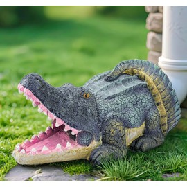 Teaeeno Alligator Decor Statue Gutter Downspout Extension Decorative,Crocodile Gutter Animal Statue Outdoor Decor,3"×4" Rain Gutter Downspout Splash Block,Garden Splash Block Outdoor Sculpture (Green)