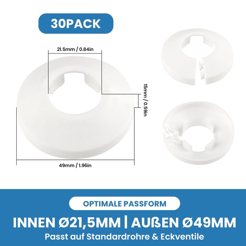 Pack of 30 Heating Pipe Rosette White, Rosettes for Radiator