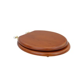 Renovators Supply Manufacturing Light Mahogany Wooden Toilet Seat Round Toilet Seat With Brass PVD Hinges And Non Slip Bumper