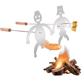 2Pcs Toasting Forks Stainless Steel Funny BBQ Skewers - Man and Woman Shaped Marshmallow Roasting Sticks with Wooden Handle for Camping Barbecue, Party