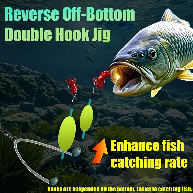 5PCS Double Reverse Fishing Hook Set,Double-Hook Reverse Bottom Rig,Anti Tangle