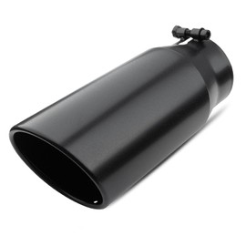 Vurkcy 4 inch Inlet Exhaust Tip, 5" Outlet 12" Overall Length Stainless Steel Exhaust Tail Pipe, Bolt-On, Rolled Edge, Slant Sleek Angle Cut, Polished Tailpipe, Black