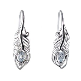 Sterling Silver Aquamarine Earrings Peacock Feather