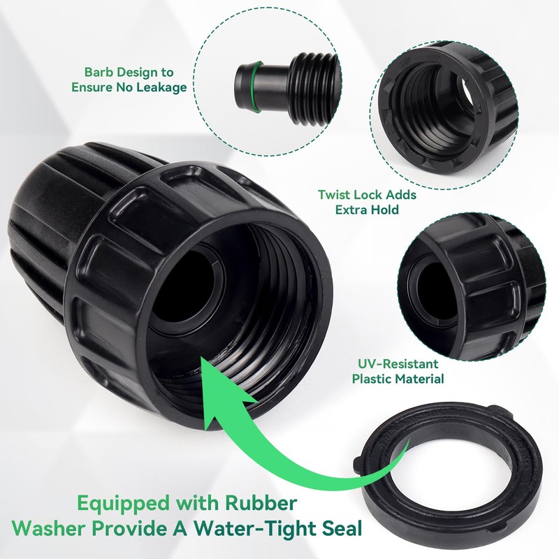 1/2 Inch Drip Irrigation Tubing Faucet Adapter, 3 Pcs 3/4"