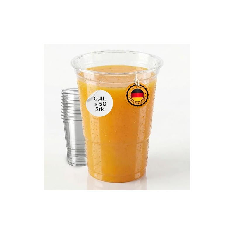 50 Stück Trinkbecher | Eichstrich 0,4l | Bierbecher Plastikbecher Einwegbecher