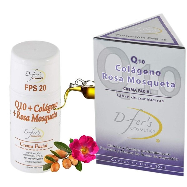 Crema Facial, Q10 Colageno Rosa Mosqueta. Protección FPS 20 50